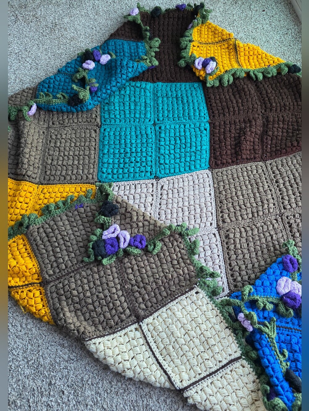 Handmade Crocheted Blanket Cottagecore Granny Square 46x58